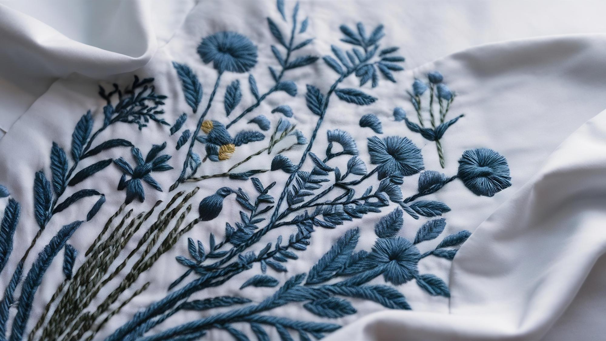 Embroidered botanical motif on cotton